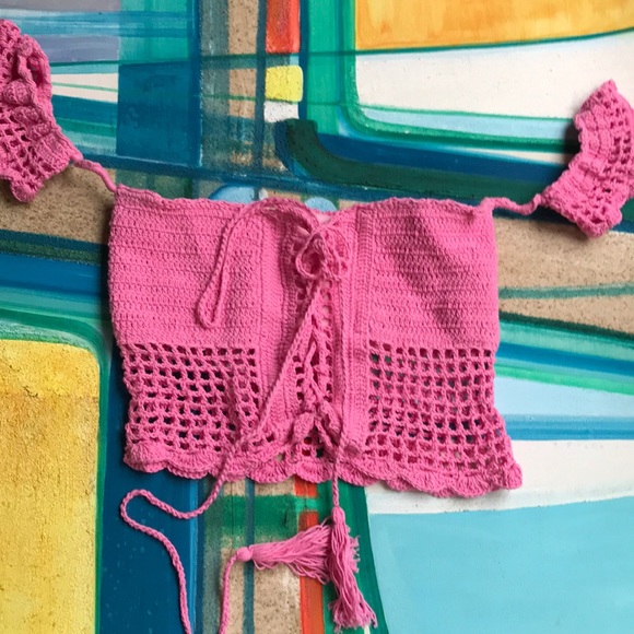 pink crochet top